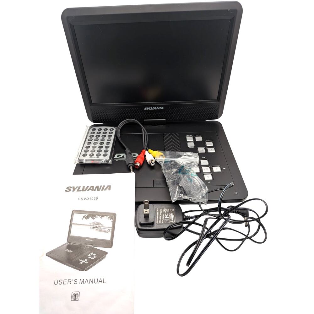 SYLVANIA Portable DVD Player SDVD1030 10in Black Swivel Screen Remote Box Tested
